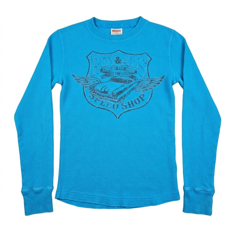 Mossimo Boys L 12/14 Thermal Shirt Blue Waffle Knit Roy & Al's Speed Shop Car